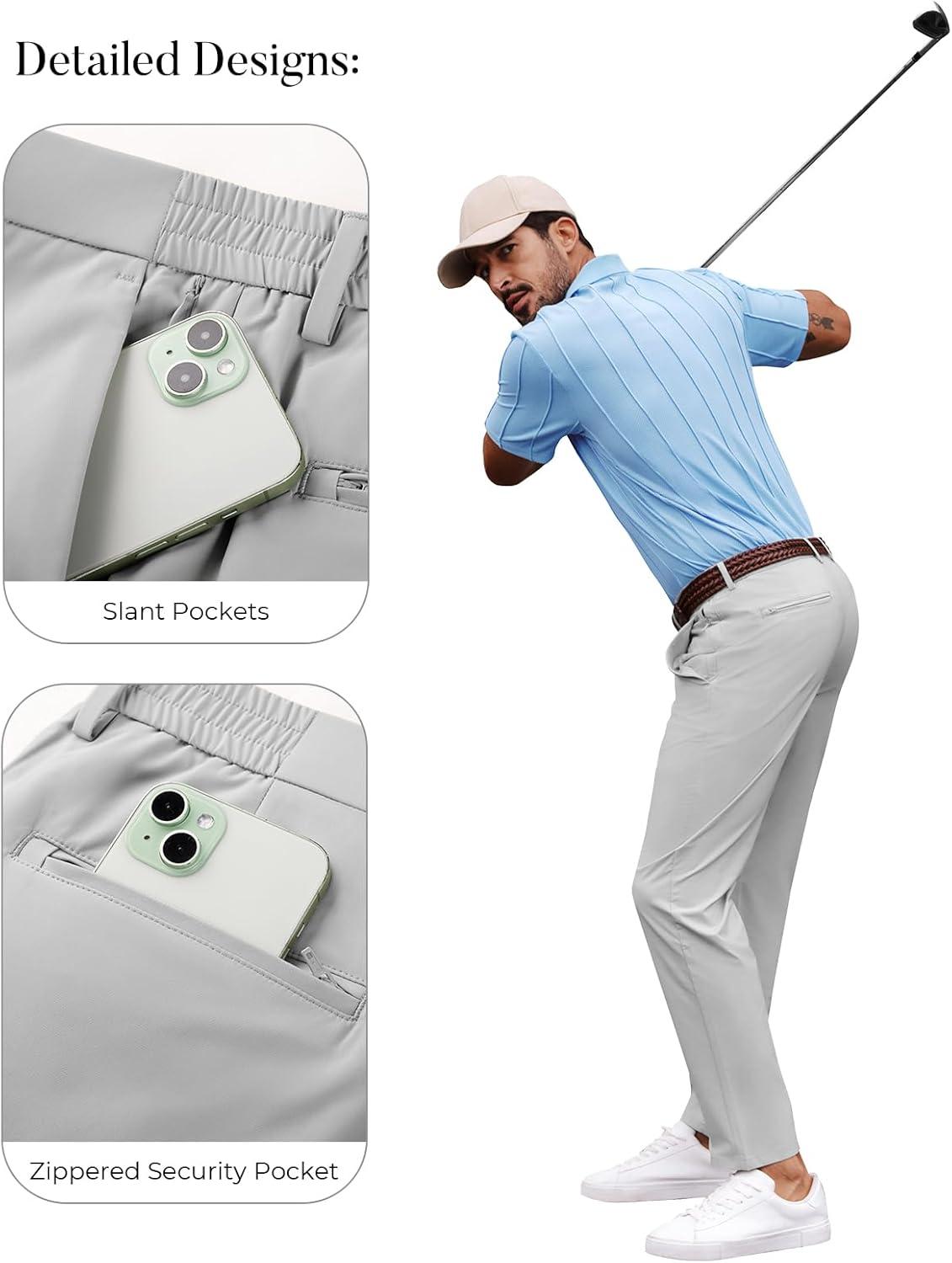 imagePJ PAULl Jones Mens Golf Pants Stretch Tapered Wrinkle Free Pants Casual Lightweight Trousers with 5 PocketsLight Gray