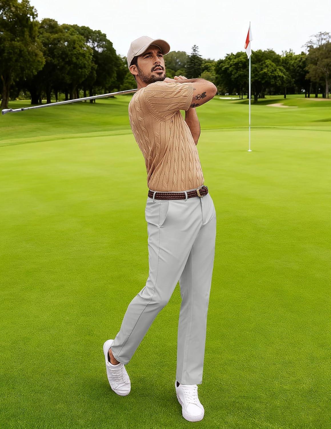 imagePJ PAULl Jones Mens Golf Pants Stretch Tapered Wrinkle Free Pants Casual Lightweight Trousers with 5 PocketsLight Gray