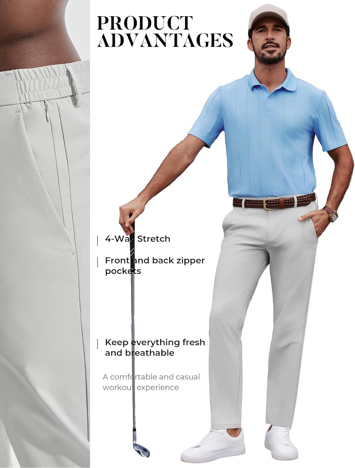 imagePJ PAULl Jones Mens Golf Pants Stretch Tapered Wrinkle Free Pants Casual Lightweight Trousers with 5 PocketsLight Gray