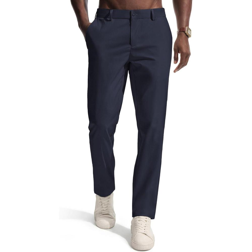 imagePJ PAULl Jones Mens Golf Pants Stretch Tapered Wrinkle Free Pants Casual Lightweight Trousers with 5 PocketsDark Blue