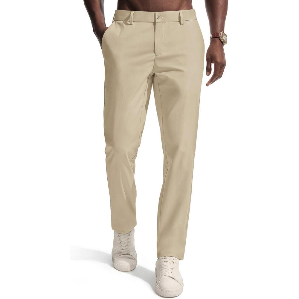 imagePJ PAULl Jones Mens Golf Pants Stretch Tapered Wrinkle Free Pants Casual Lightweight Trousers with 5 PocketsKhaki