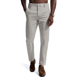 PJ PAUL JONES Mens Dress Pants 4-Way Stretch Tapered Trousers Extended Waist Dress Pant Casual Golf Pants(Beige Gray)