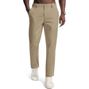 PJ PAUL JONES Men’s Golf Pants Casual Stretch Slim Fit Tapered Dress Pants Lightweight Wrinkle Free Trousers(Khaki)