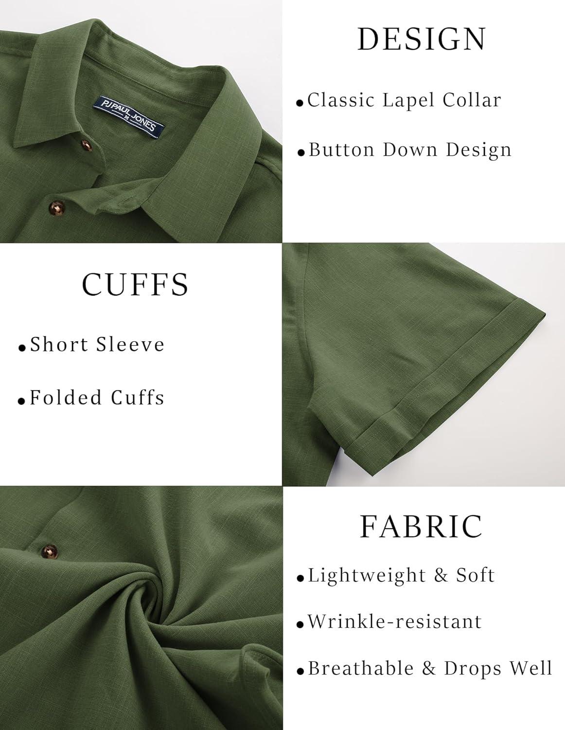 imagePJ Jones Mens Casual Shirts Short Sleeve Button Down Shirt Lightweight Summer ShirtsArmy Green