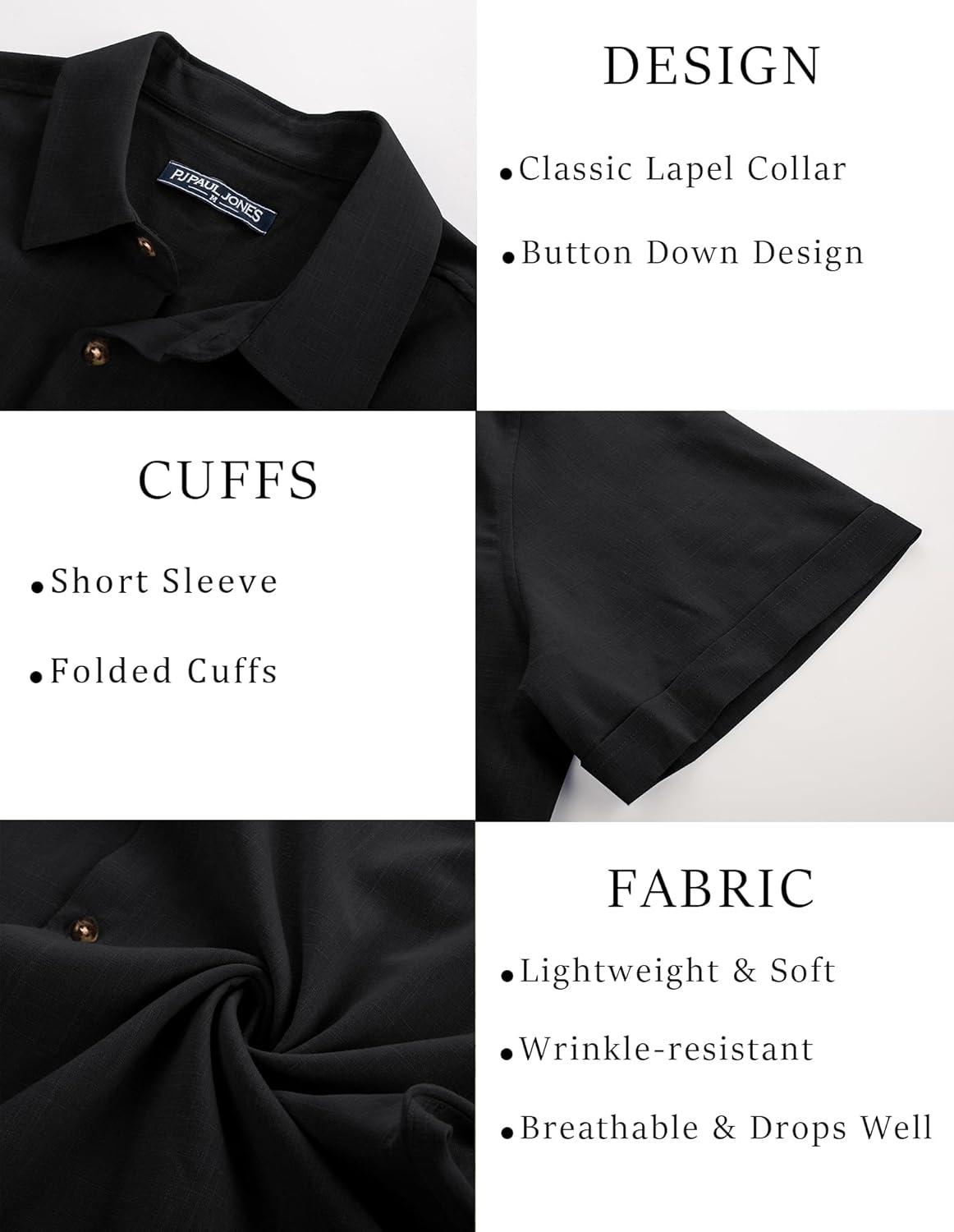 imagePJ Jones Mens Casual Shirts Short Sleeve Button Down Shirt Lightweight Summer ShirtsBlack