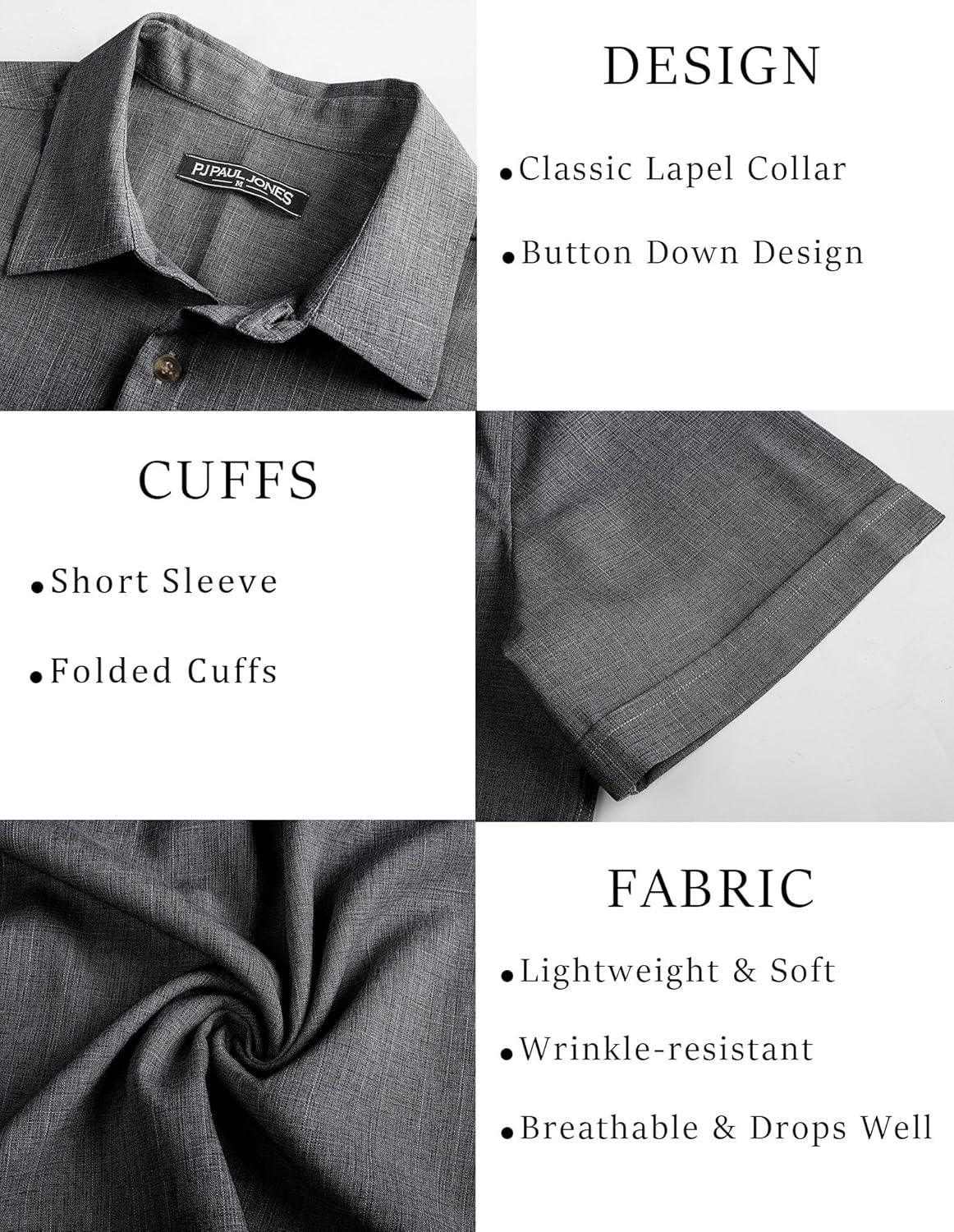 imagePJ Jones Mens Casual Shirts Short Sleeve Button Down Shirt Lightweight Summer ShirtsDark Gray