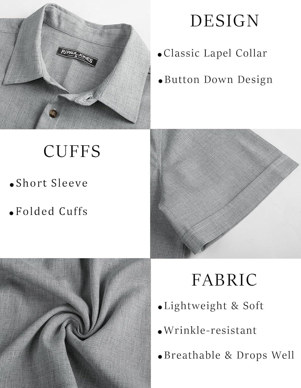 imagePJ Jones Mens Casual Shirts Short Sleeve Button Down Shirt Lightweight Summer ShirtsGray