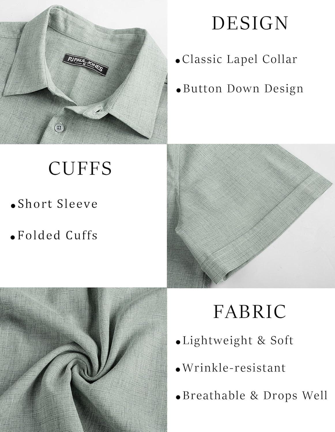 imagePJ Jones Mens Casual Shirts Short Sleeve Button Down Shirt Lightweight Summer ShirtsGreen