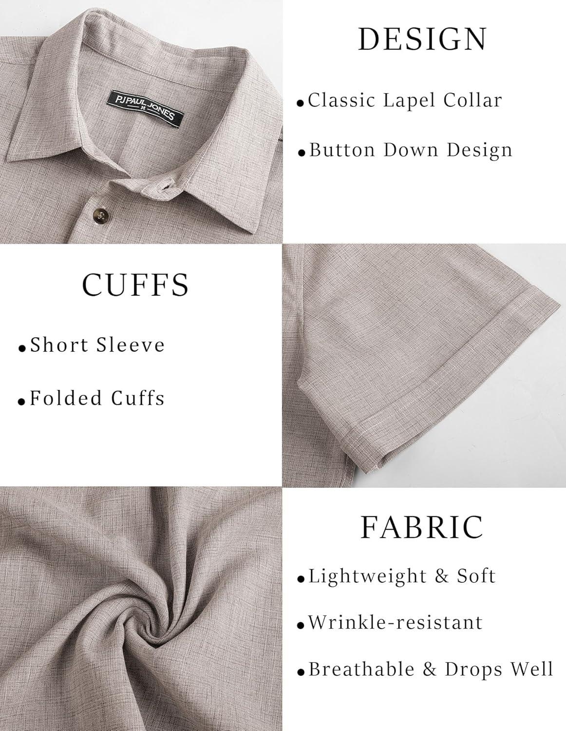 imagePJ Jones Mens Casual Shirts Short Sleeve Button Down Shirt Lightweight Summer ShirtsKhaki