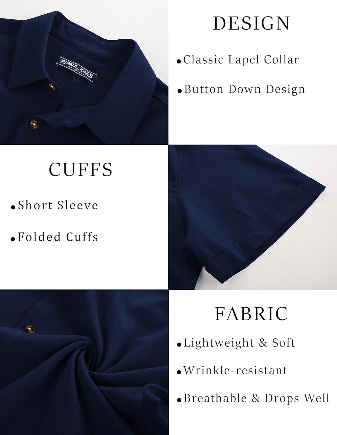 imagePJ Jones Mens Casual Shirts Short Sleeve Button Down Shirt Lightweight Summer ShirtsNavy Blue