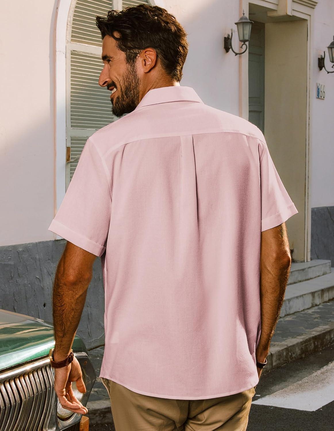 imagePJ Jones Mens Casual Shirts Short Sleeve Button Down Shirt Lightweight Summer ShirtsPink
