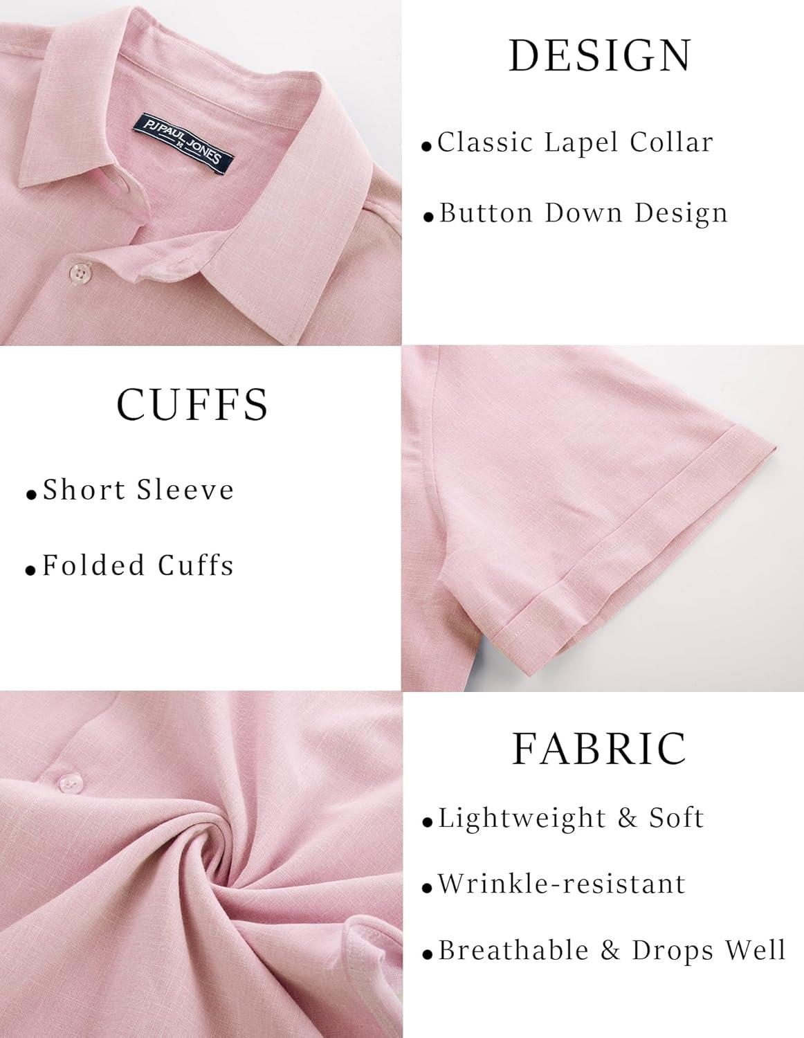 imagePJ Jones Mens Casual Shirts Short Sleeve Button Down Shirt Lightweight Summer ShirtsPink