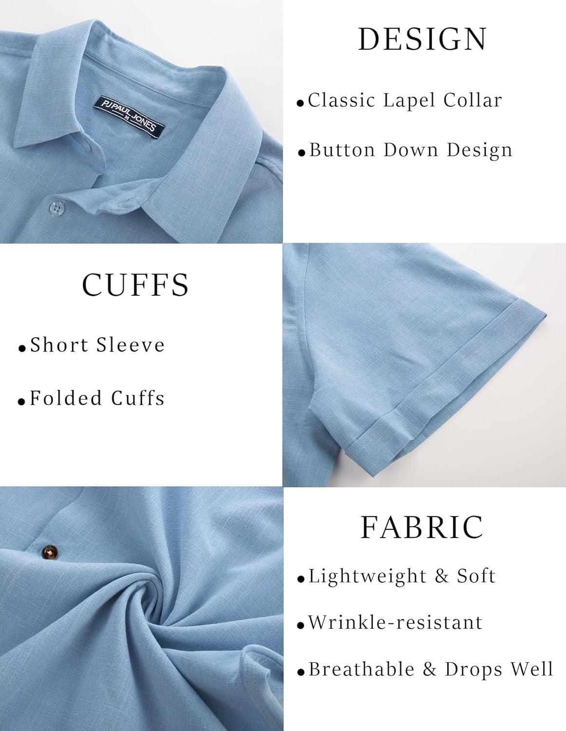 imagePJ Jones Mens Casual Shirts Short Sleeve Button Down Shirt Lightweight Summer ShirtsSky Blue