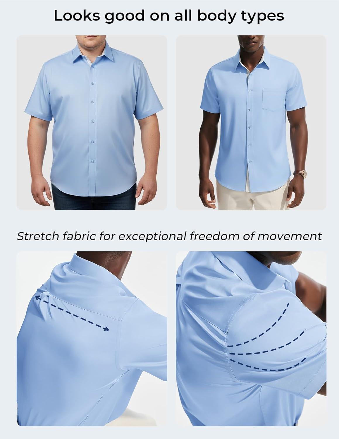 imagePJ PAUL JONES Mens Dress Shirt Short Sleeve Button Down Shirts WrinkleFree Business Casual Shirts with PocketBlack