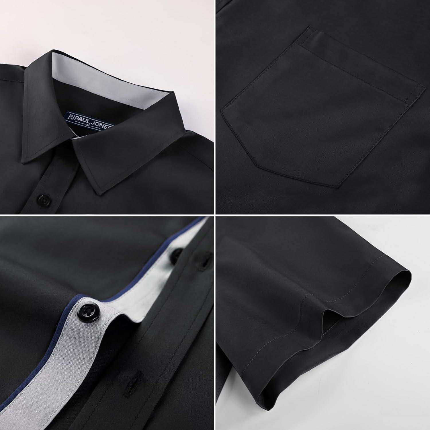 imagePJ PAUL JONES Mens Dress Shirt Short Sleeve Button Down Shirts WrinkleFree Business Casual Shirts with PocketBlack