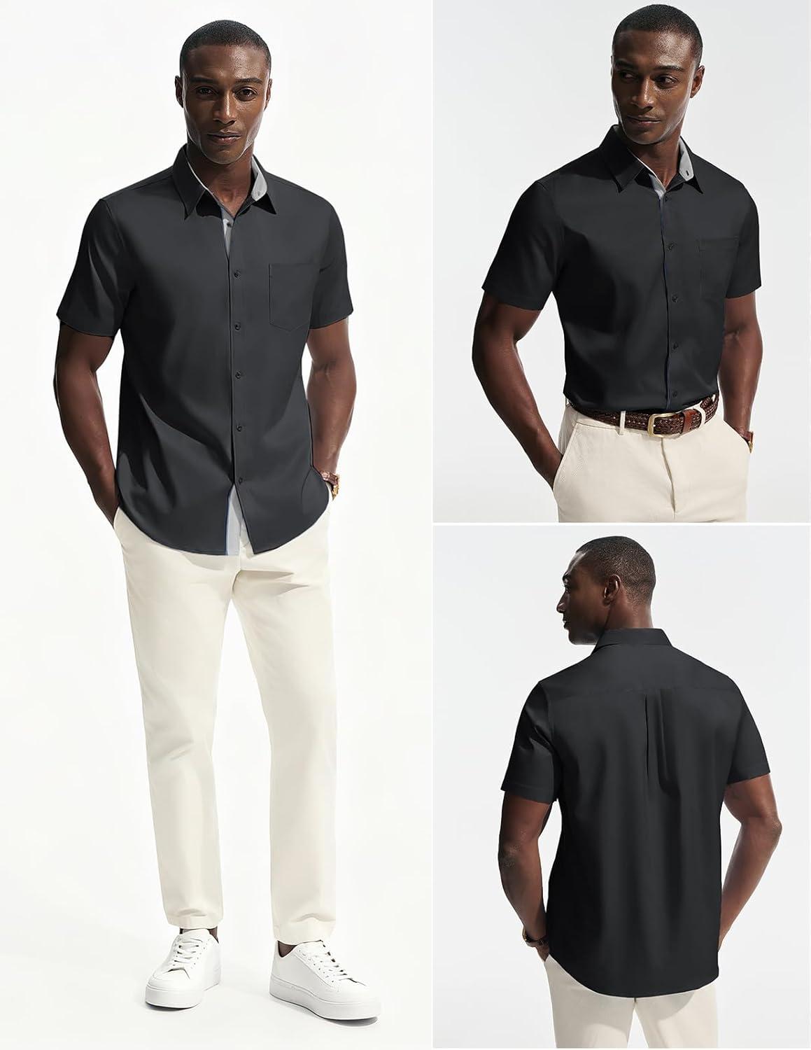 imagePJ PAUL JONES Mens Dress Shirt Short Sleeve Button Down Shirts WrinkleFree Business Casual Shirts with PocketBlack