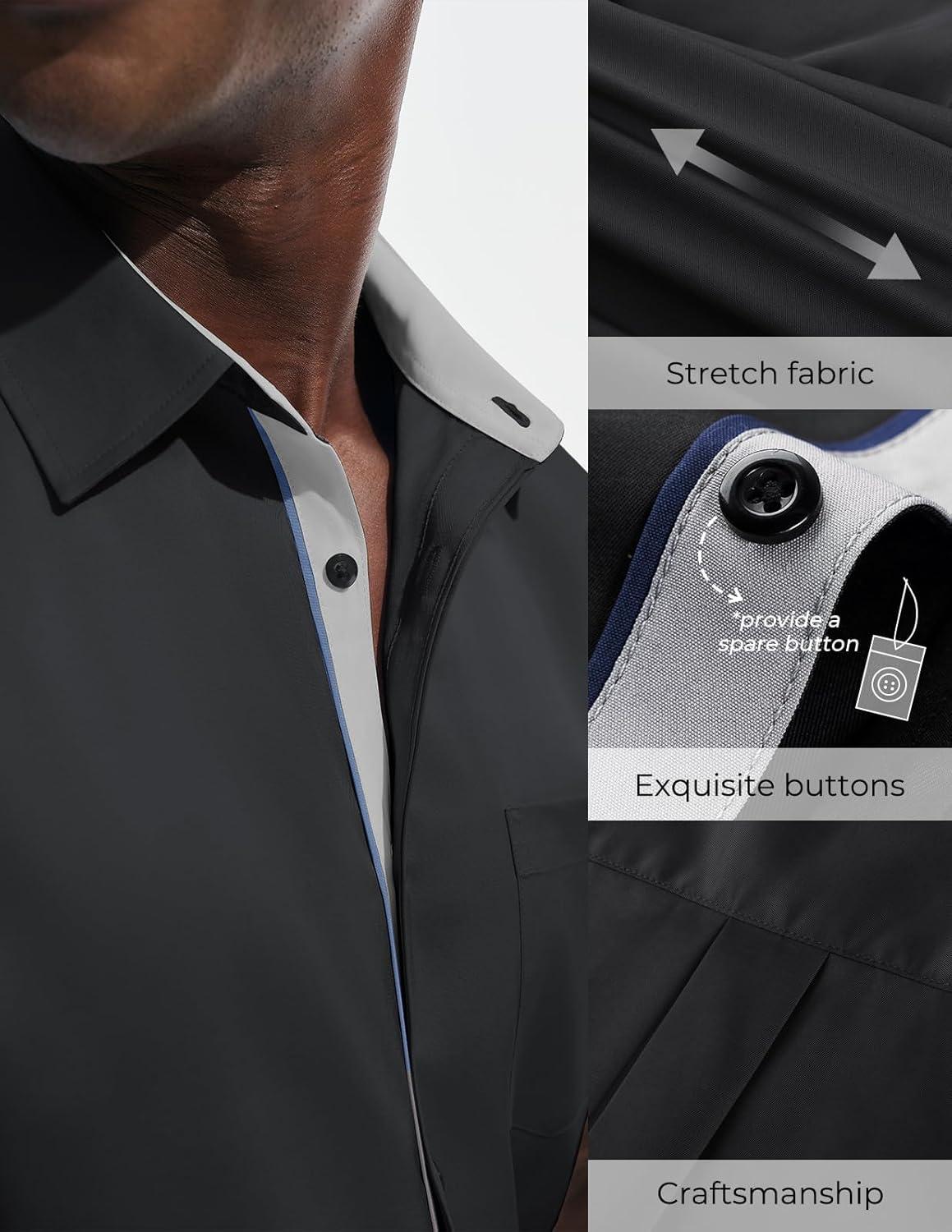 imagePJ PAUL JONES Mens Dress Shirt Short Sleeve Button Down Shirts WrinkleFree Business Casual Shirts with PocketBlack