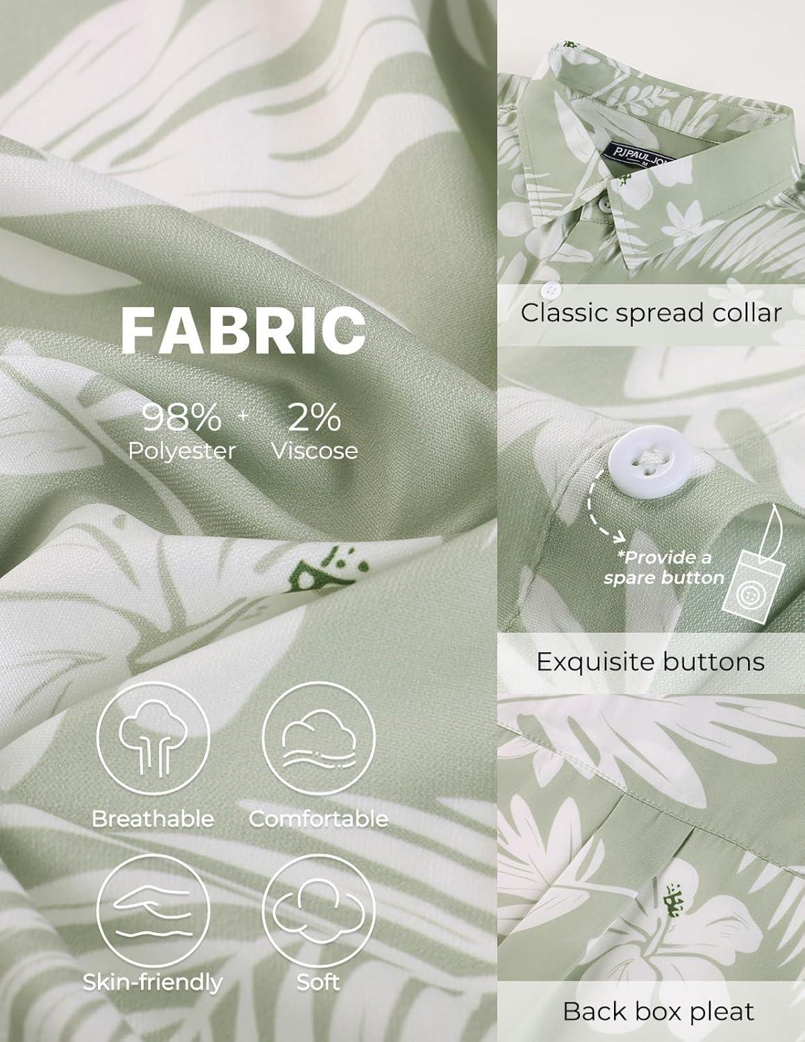 imagePJ PAUL JONES Mens Hawaiian Shirt Short Sleeve Button Down Shirts Tropical Floral Summer Beach Vacation Shirts Regular FitSage Green White Flower