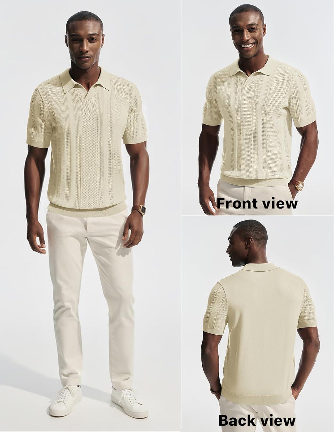imagePJ PAUL JONES Mens Polo Shirts Short Sleeve V Neck Knit Shirt Casual Golf PolosCream