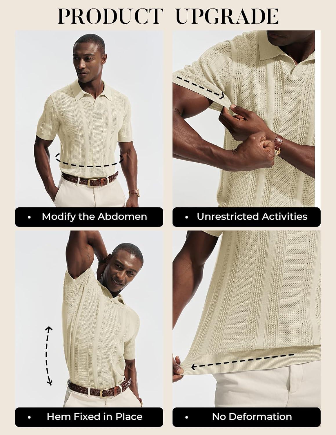 imagePJ PAUL JONES Mens Polo Shirts Short Sleeve V Neck Knit Shirt Casual Golf PolosCream
