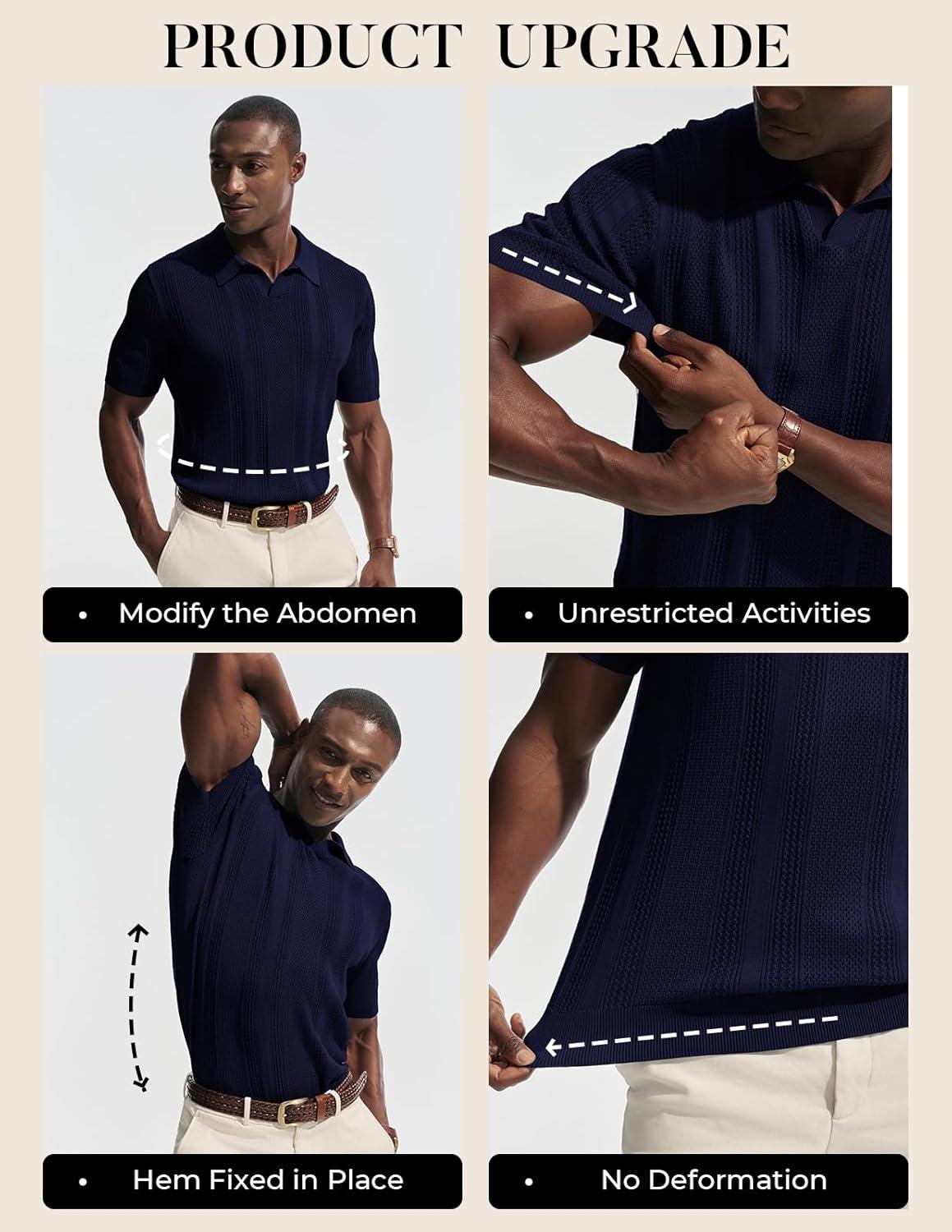 imagePJ PAUL JONES Mens Polo Shirts Short Sleeve V Neck Knit Shirt Casual Golf PolosNavy Blue