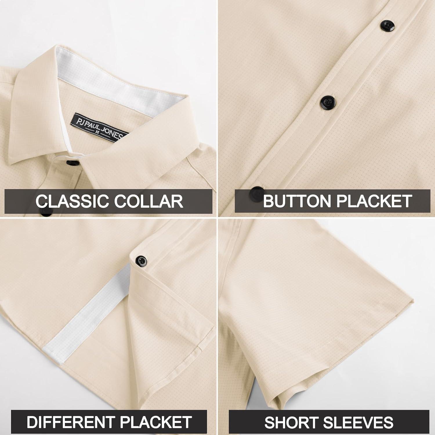 imagePJ PAUL JONES Mens Short Sleeve Button Down Casual Dress ShirtBeige
