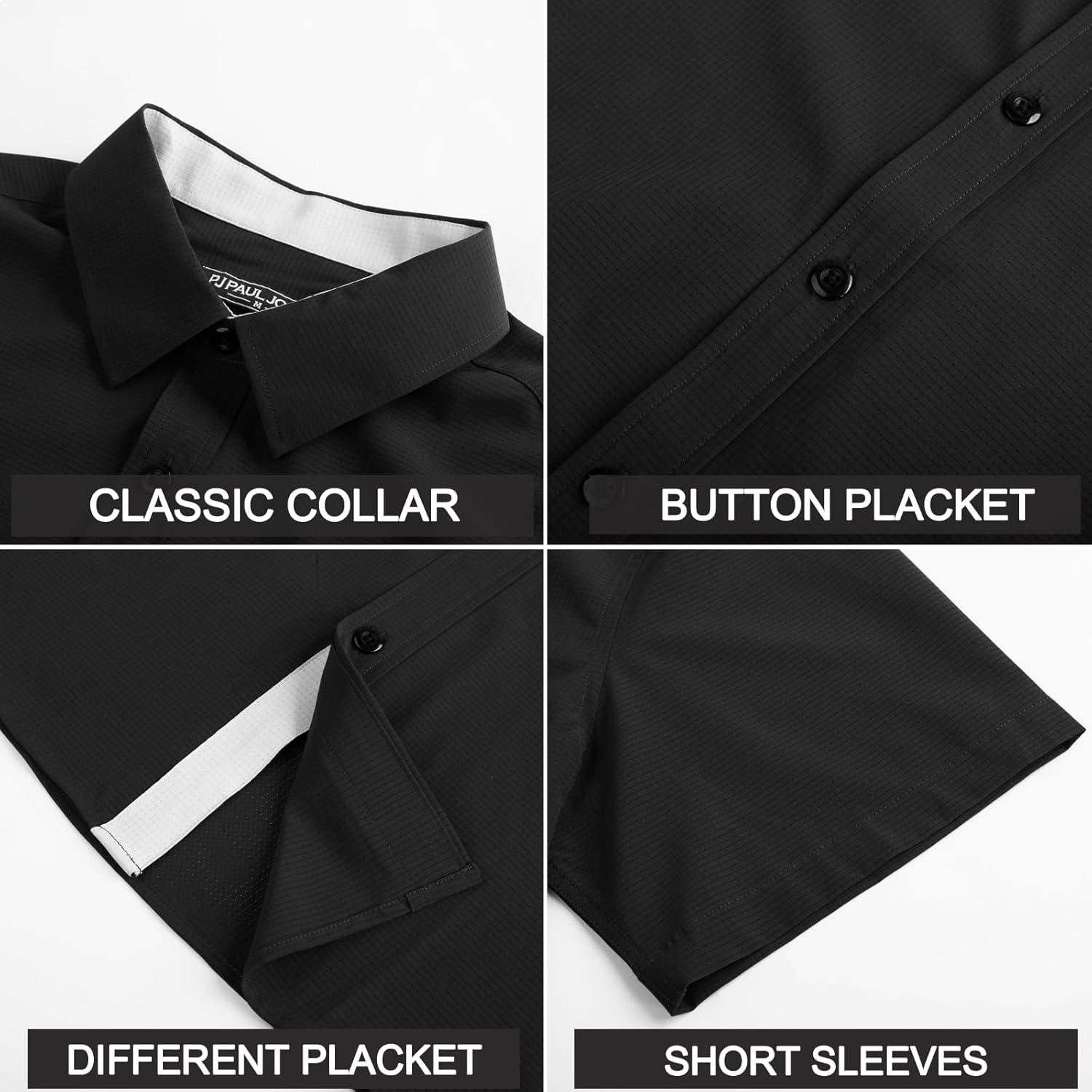imagePJ PAUL JONES Mens Short Sleeve Button Down Casual Dress ShirtBlack