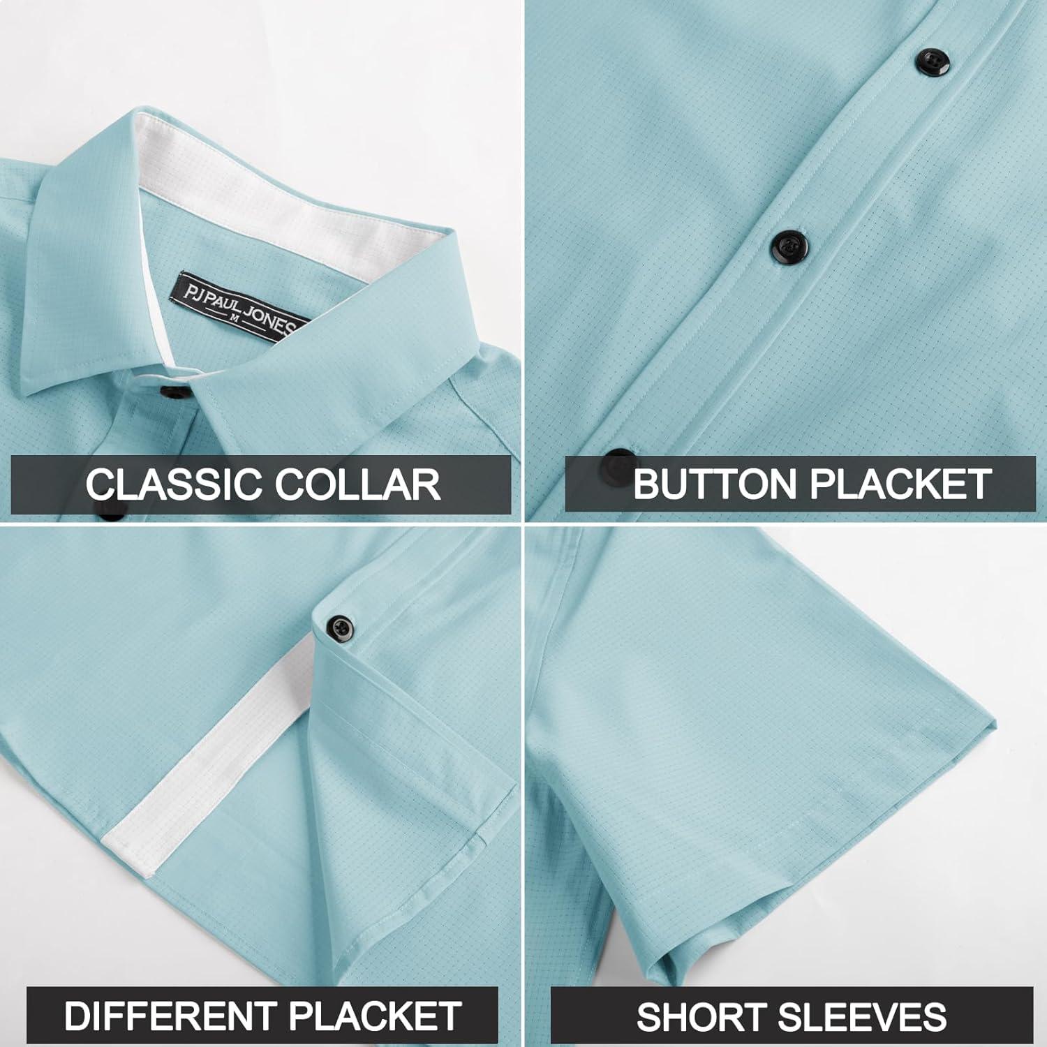 imagePJ PAUL JONES Mens Short Sleeve Button Down Casual Dress ShirtBlue