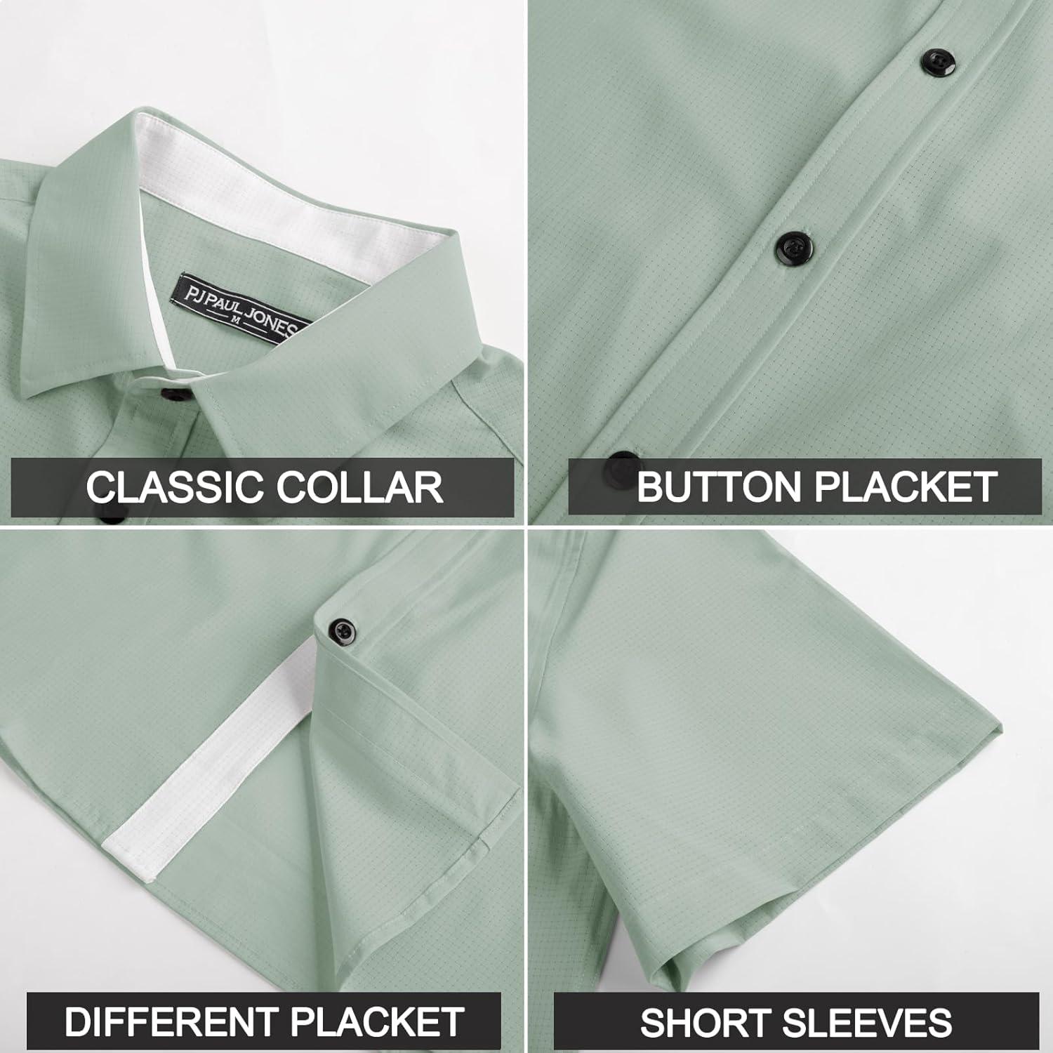 imagePJ PAUL JONES Mens Short Sleeve Button Down Casual Dress ShirtGreen