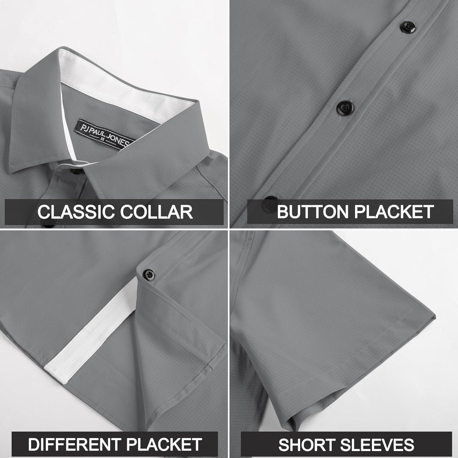imagePJ PAUL JONES Mens Short Sleeve Button Down Casual Dress ShirtGrey