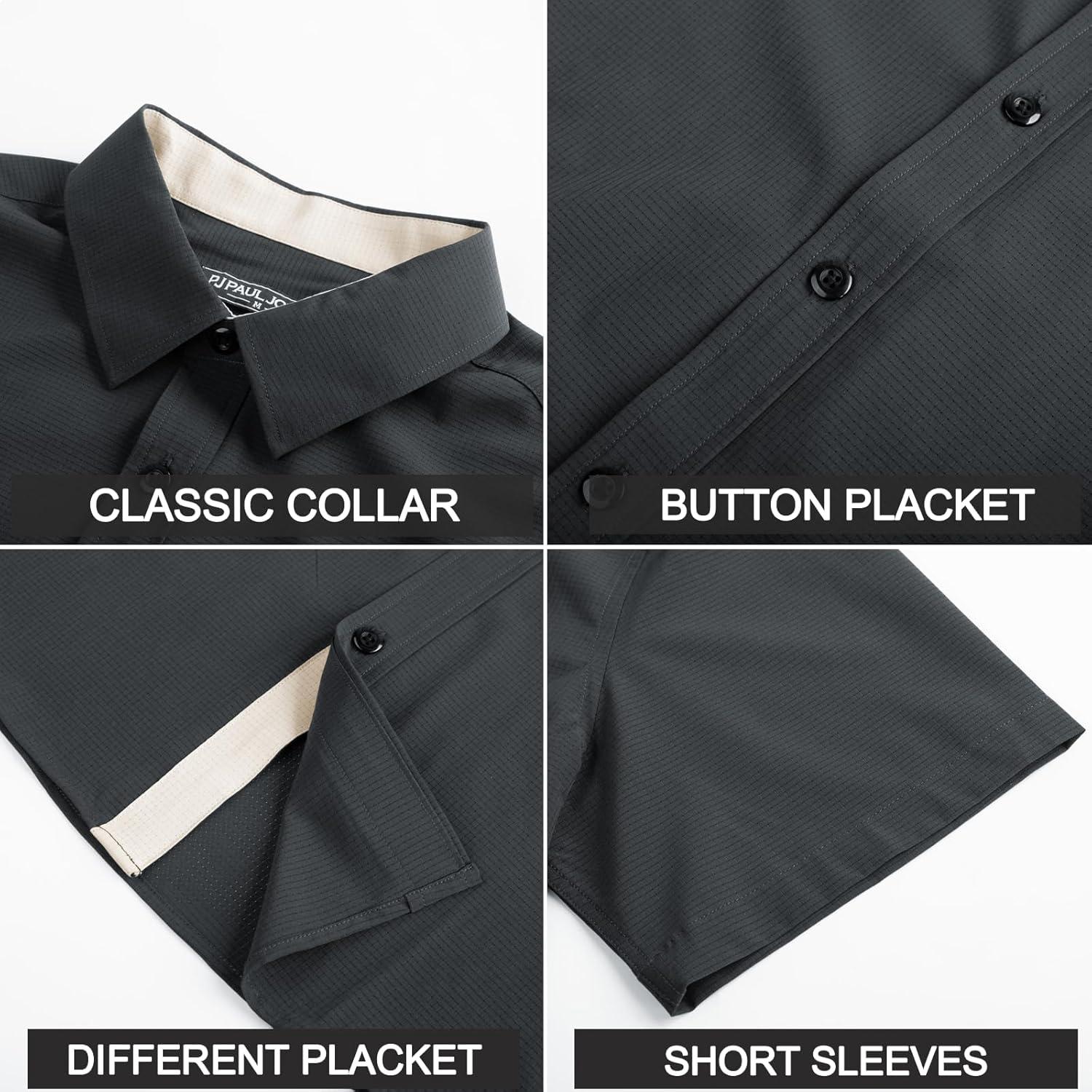 imagePJ PAUL JONES Mens Short Sleeve Button Down Casual Dress ShirtGrey Black