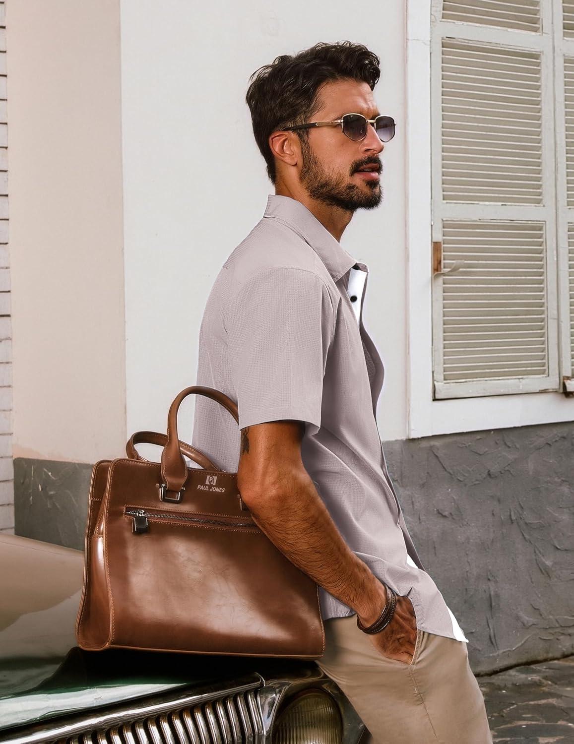 imagePJ PAUL JONES Mens Short Sleeve Button Down Casual Dress ShirtGrey Pink