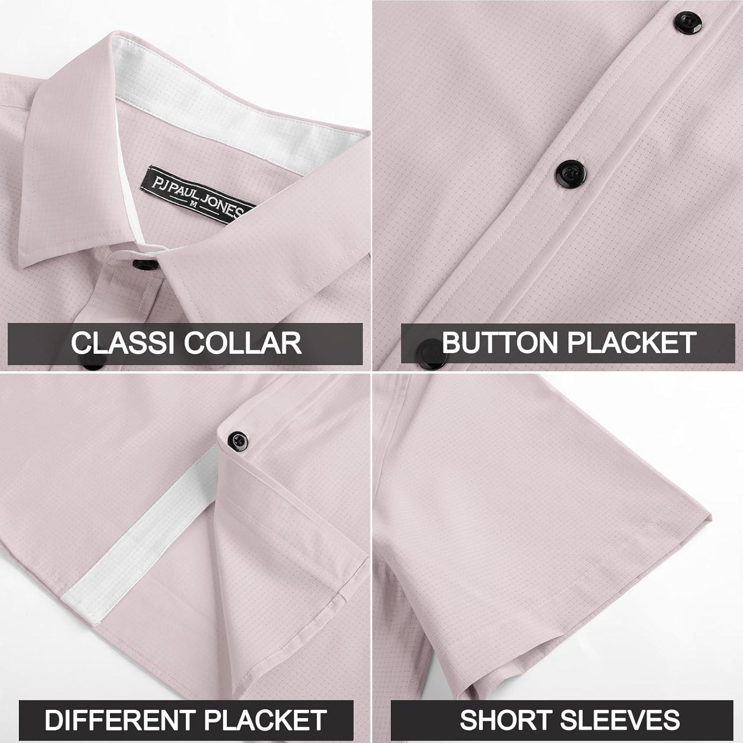 imagePJ PAUL JONES Mens Short Sleeve Button Down Casual Dress ShirtGrey Pink