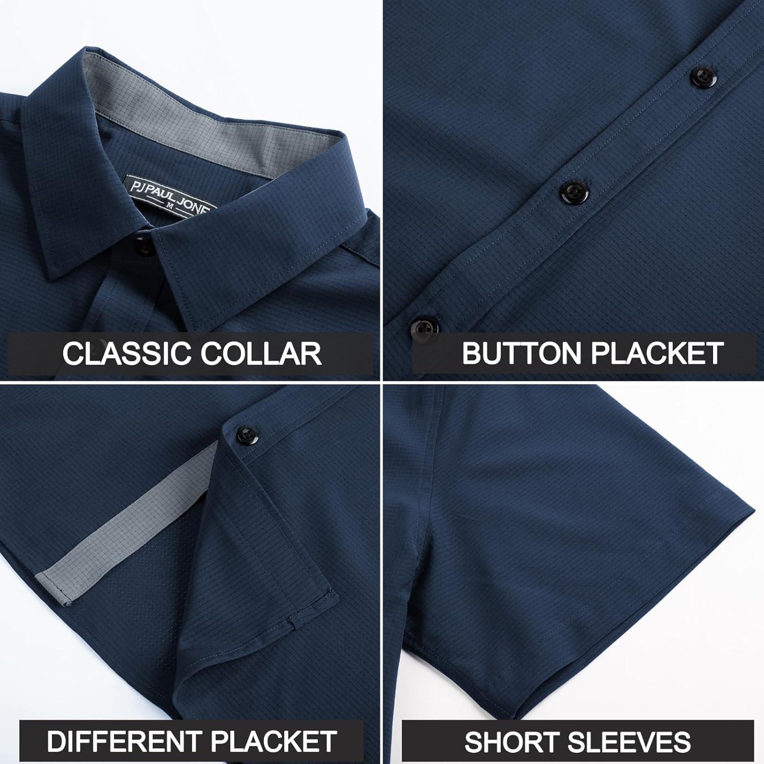 imagePJ PAUL JONES Mens Short Sleeve Button Down Casual Dress ShirtNavy Blue