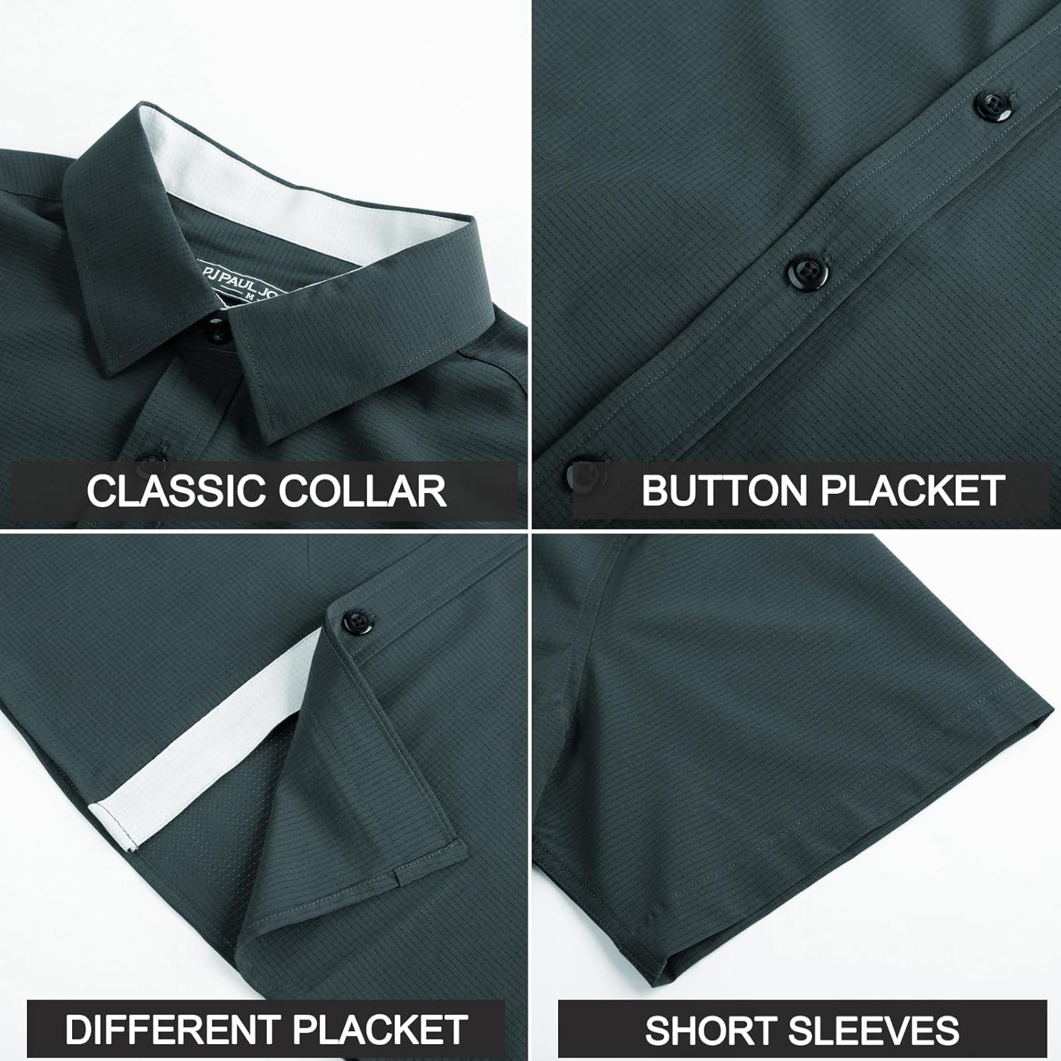 imagePJ PAUL JONES Mens Short Sleeve Button Down Casual Dress ShirtOlive Green