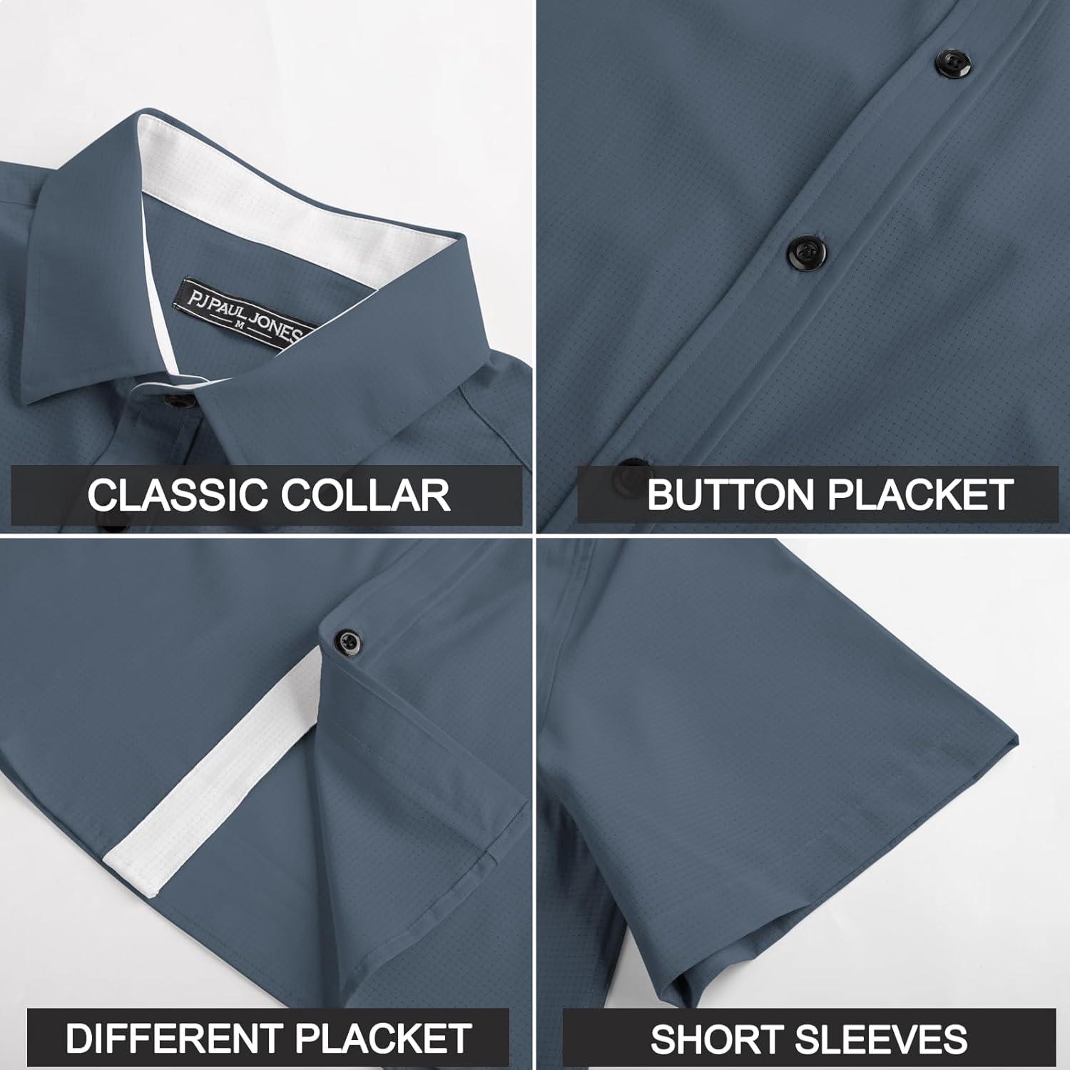 imagePJ PAUL JONES Mens Short Sleeve Button Down Casual Dress ShirtPurple Blue
