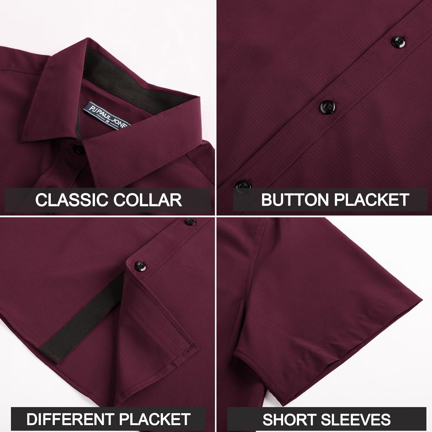 imagePJ PAUL JONES Mens Short Sleeve Button Down Casual Dress ShirtRed