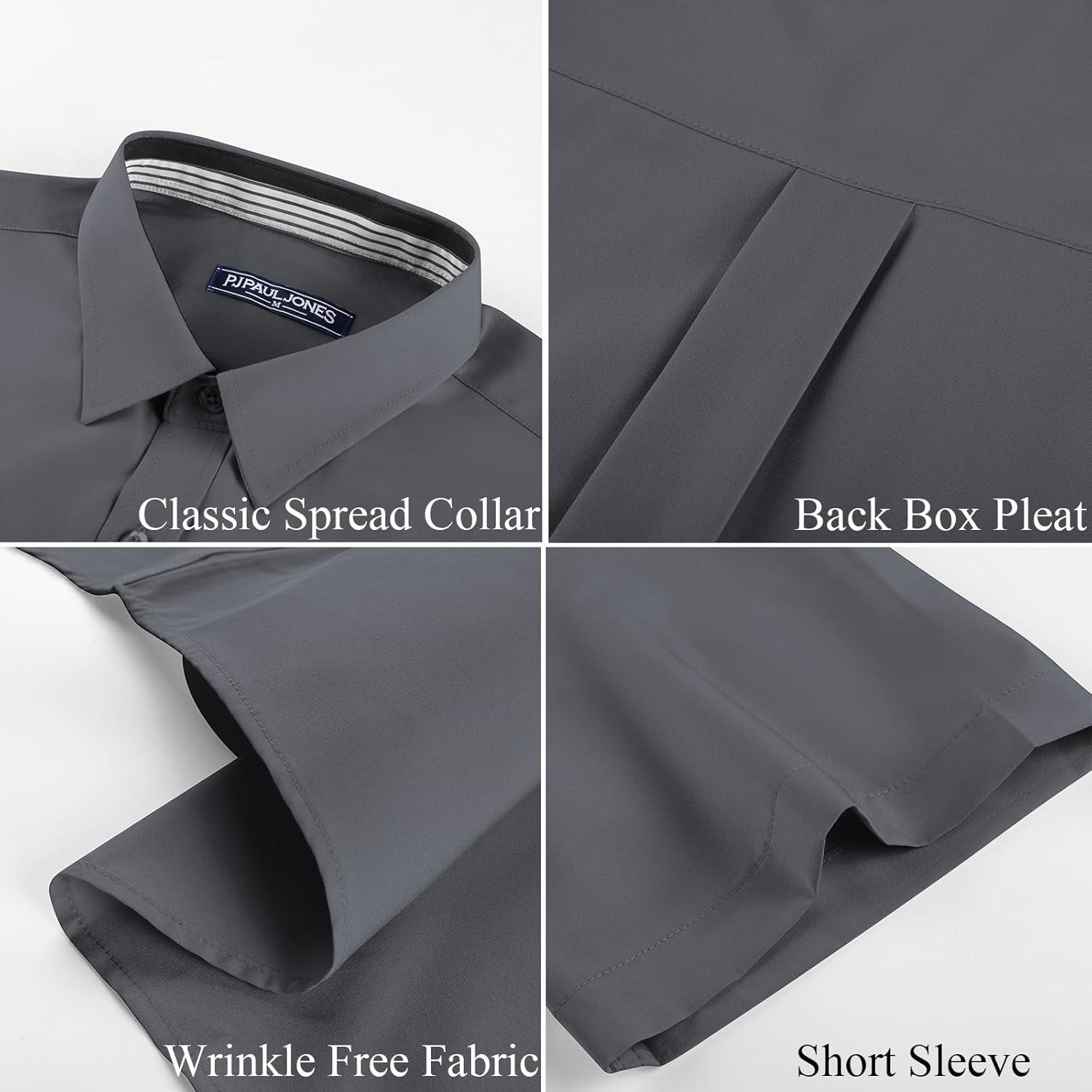 imagePJ PAUL JONES Mens Short Sleeve Dress Shirts Stretch Wrinke Free Untucked Business Casual Button Down Shirt Regular FitGrey