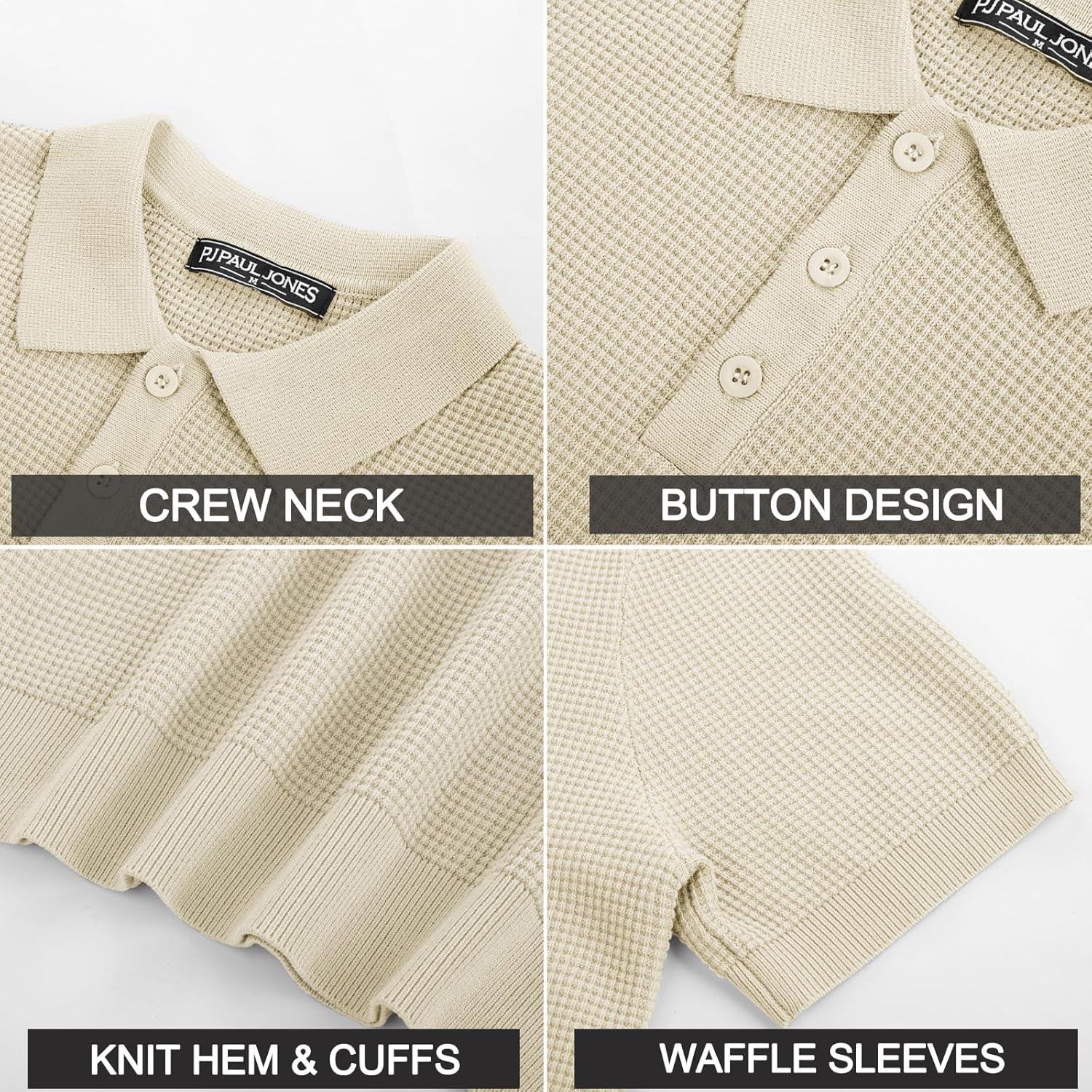 imagePJ PAUL JONES Mens Short Sleeve Waffle Texture Polo ShirtApricot
