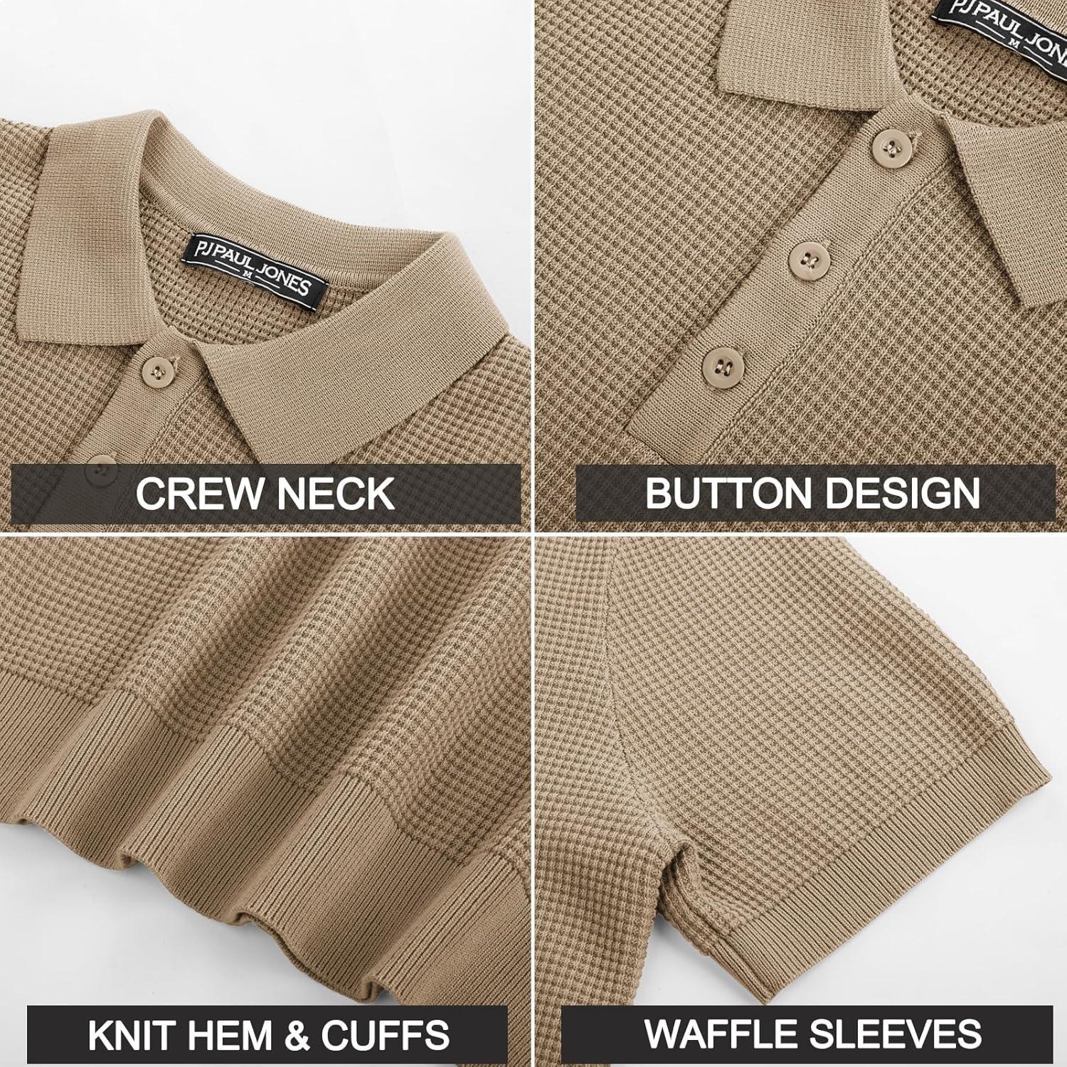 imagePJ PAUL JONES Mens Short Sleeve Waffle Texture Polo ShirtCamel