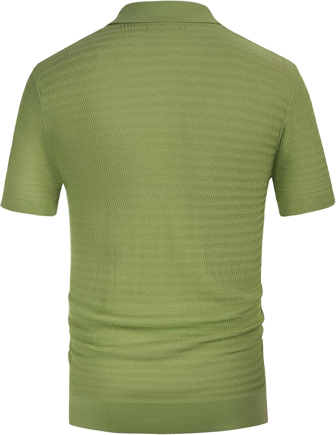 imagePJ PAUL JONES Mens Vintage Stripe Knit Polo Shirts Short Sleeve Stylish Button Down Cardigan SweaterMatcha