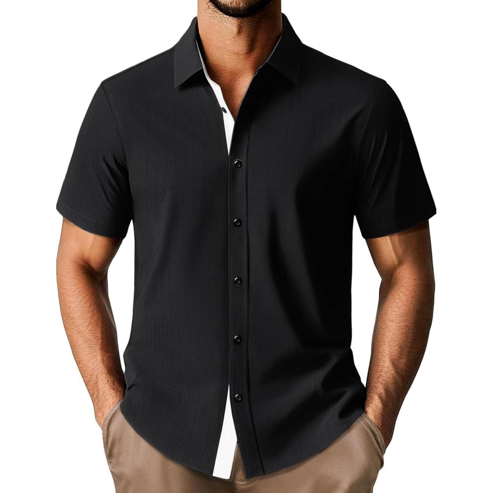 imagePJ PAUL JONES Mens Short Sleeve Button Down Casual Dress ShirtBlack