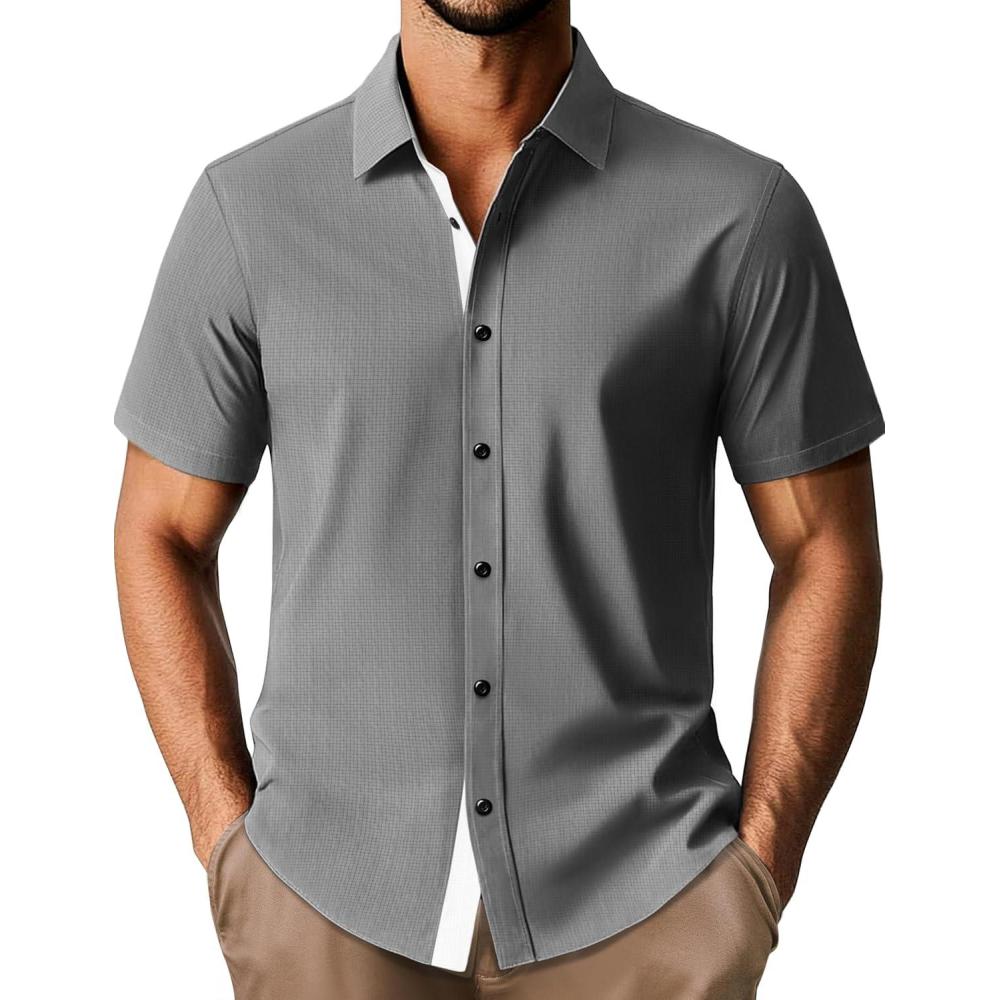 imagePJ PAUL JONES Mens Short Sleeve Button Down Casual Dress ShirtGrey