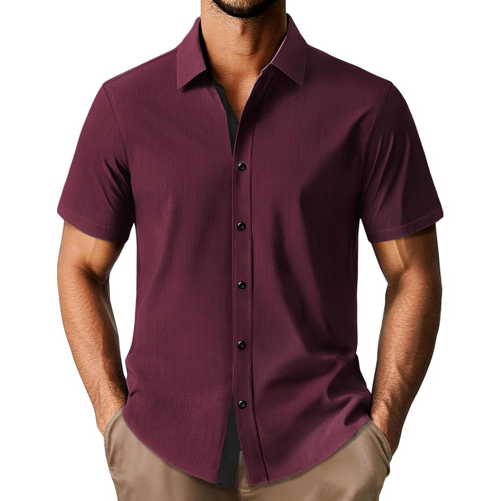 imagePJ PAUL JONES Mens Short Sleeve Button Down Casual Dress ShirtRed