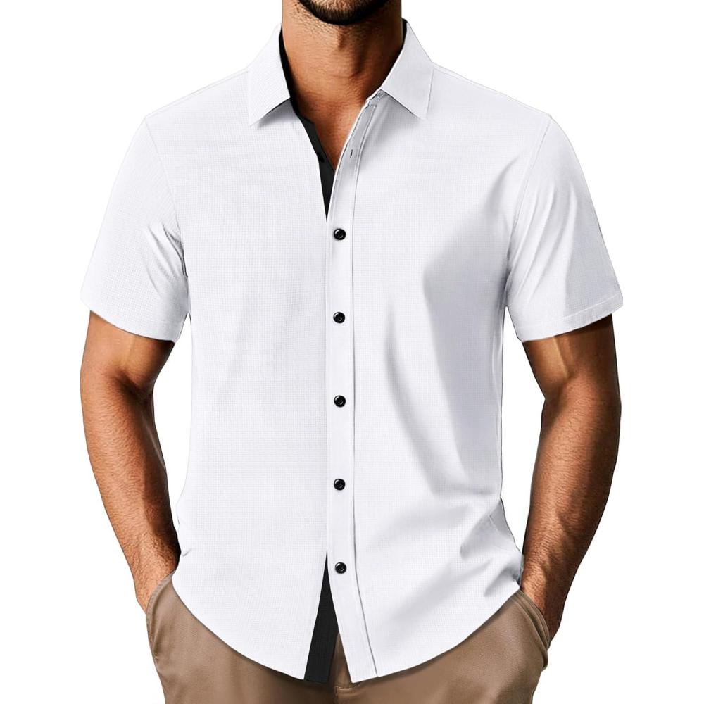 imagePJ PAUL JONES Mens Short Sleeve Button Down Casual Dress ShirtWhite