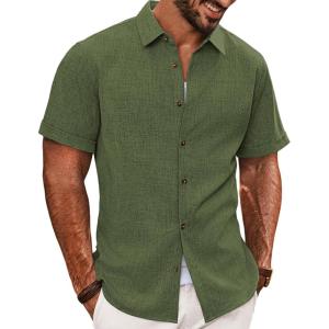 PJ Jones Mens Casual Shirts Short Sleeve Button Down Shirt Lightweight Summer Shirts(Army Green)