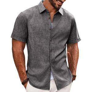 PJ Jones Mens Casual Shirts Short Sleeve Button Down Shirt Lightweight Summer Shirts(Dark Gray)