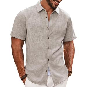 PJ Jones Mens Casual Shirts Short Sleeve Button Down Shirt Lightweight Summer Shirts(Khaki)