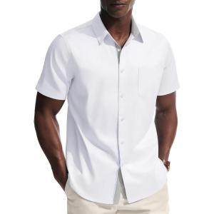 PJ PAUL JONES Mens Dress Shirt Short Sleeve Button Down Shirts Wrinkle-Free Business Casual Shirts with Pocket(White)
