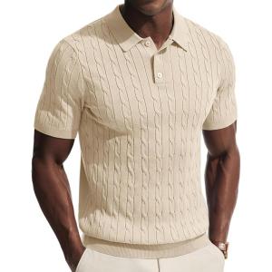 PJ PAUL JONES Men’s Polo Shirt Casual Golf Polo Shirts Knit Textured Summer Polo T Shirts(Beige)